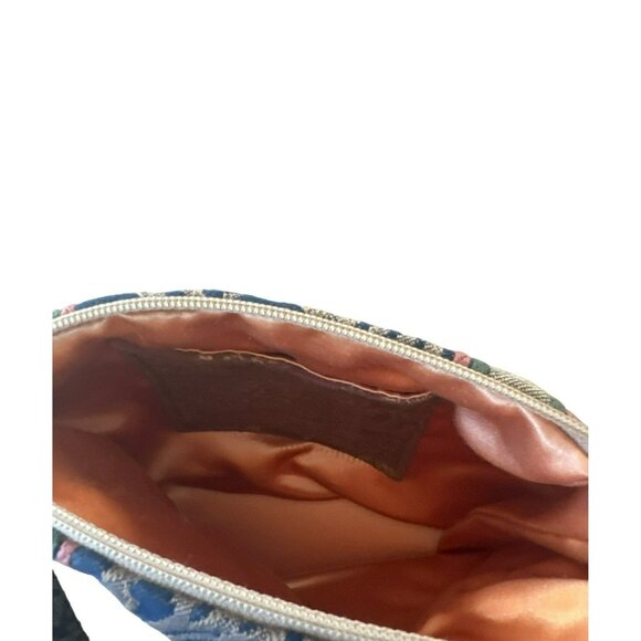 Vintage Tapestry Small Blue Shoulder Bag With Zipper Closure - Picture 3 of 3